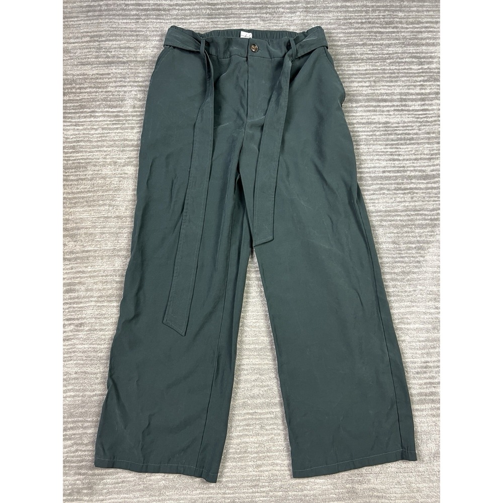 Wonderly Pants Womens Large Gray Straight Belted Stretch Waist Tie Casual